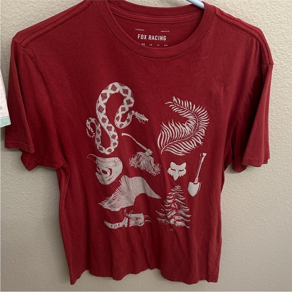 Fox Red Crewneck Graphic Tee with White Logo